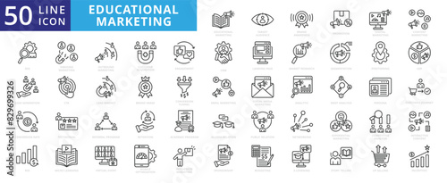 Educational marketing icon set with target audience, brand awareness, promotion, digital, content, seo and lead generation. photo