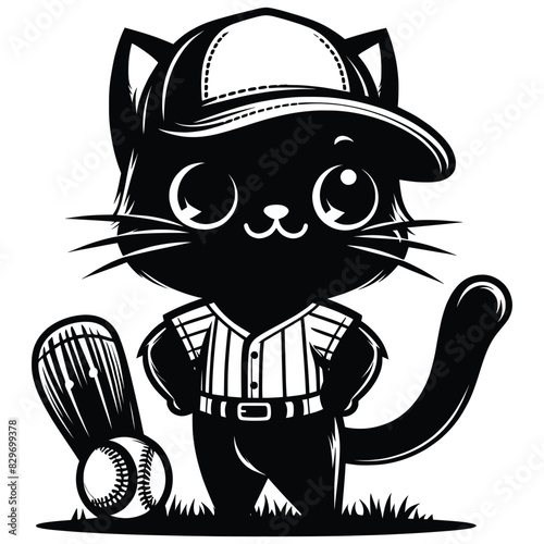 Baseball Player Silhouette Black Cat Vector