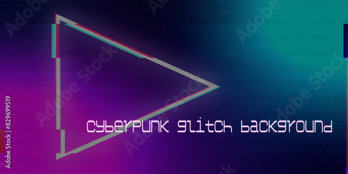 Vector illustration of an abstract glitch background. Cyberpunk concept. Colorful techno backdrop with aesthetics of vaporwave style of 80's.