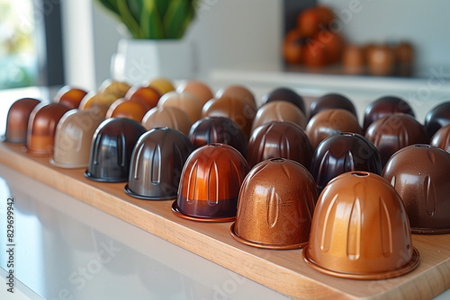 Biodegradable Coffee Pods Neatly Arranged on Wooden Tray