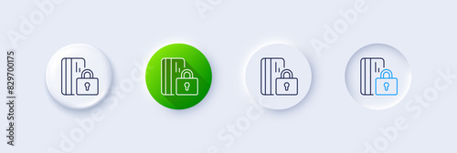 Blocked credit card line icon. Neumorphic, Green gradient, 3d pin buttons. Bank money sign. Line icons. Neumorphic buttons with outline signs. Vector