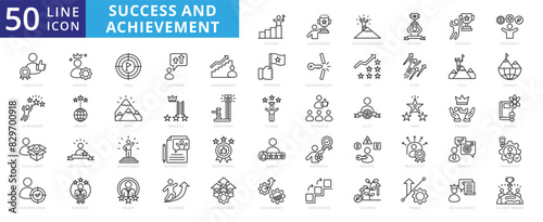 Success and achievement icon set with accomplishment, victory, triumph, prosperity, excellence, attainment and fulfillment.