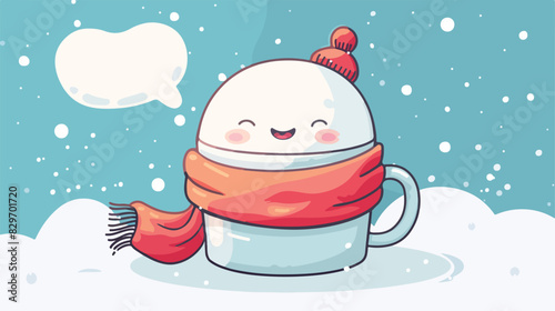 A mug with a winter scarf. Happy kawaii character 
