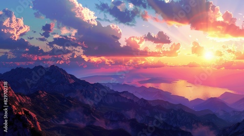 Sunset view from the peak of a mountain © 2rogan