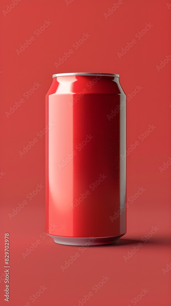Plain red metal drink can, Mockup on red background hue, minimal, wallpaper background, mockup display for product Plain red metal drink can, Mockup on red background hue, minimal, wallpaper background, mockup display for product