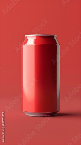 Plain red metal drink can, Mockup on red background hue, minimal, wallpaper background, mockup display for product