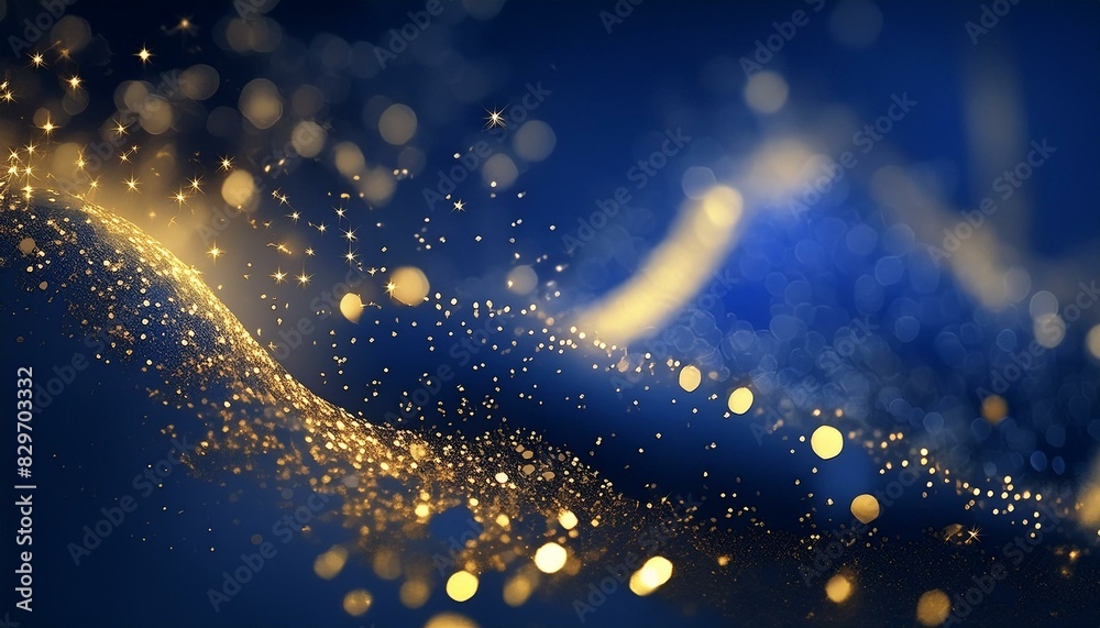 Obraz premium abstract background with Dark blue and gold particle texture Dark blue background with gold speckles, Night sky blue background with gold sparkle cluster, Royal blue background with gold glitter desig
