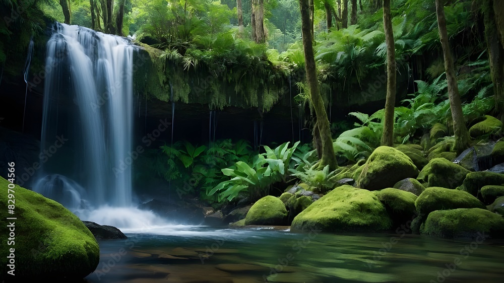Wild Beauty. Discover the Thrilling Sight of a Waterfall Cascading Down a Rugged Cliffside
