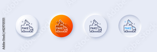 Fake news line icon. Neumorphic, Orange gradient, 3d pin buttons. Propaganda truck sign. Wrong truth symbol. Line icons. Neumorphic buttons with outline signs. Vector