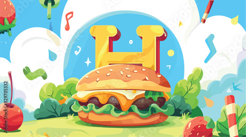 Abc food education flash card Letter H - hamburger. 