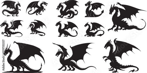 Flying Black Dragon Silhouette Collection dragon set