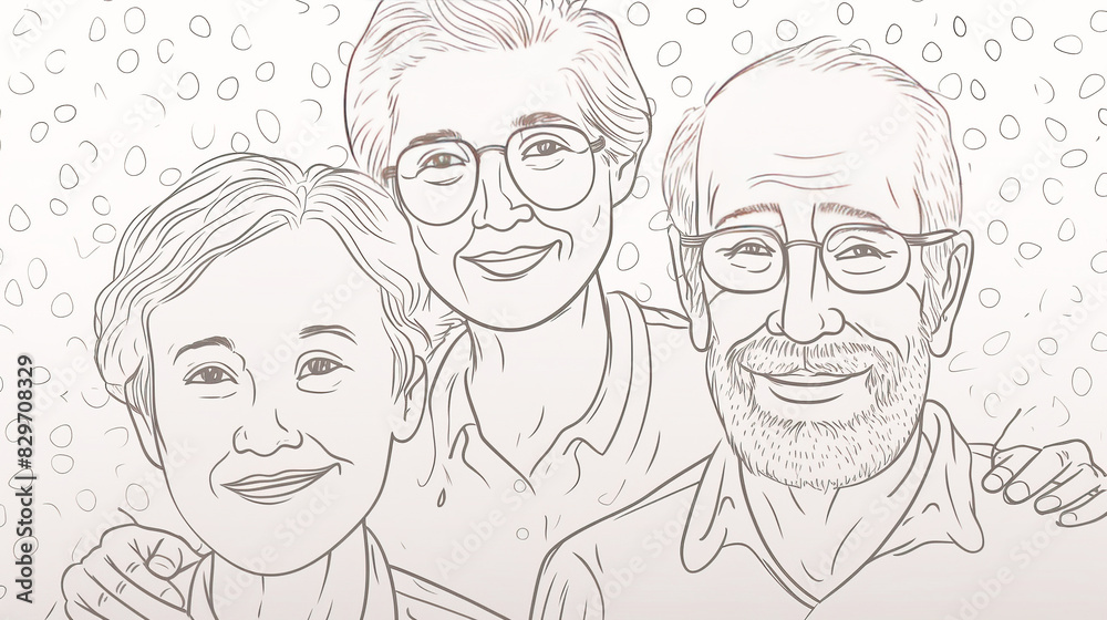 Grandparents Day. Graphic color illustration of a friendly family. AI generated.
