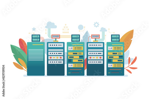 Server room racks isolated on white background. Cloud system concept. data center. data storage. cloud storage