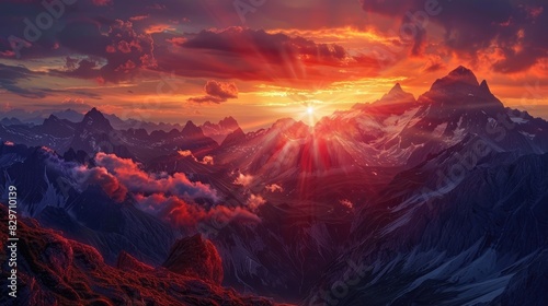 Stunning sunset backdrop with mountains © 2rogan