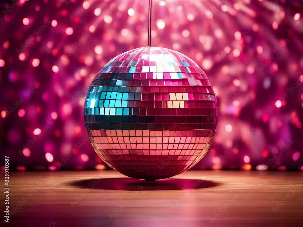 Obraz premium disco ball with pink illustration, dancing, vector, clubbing, shine,Ai generated 