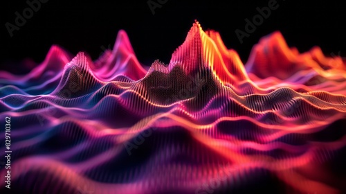 3D Rendering Of A Colorful Digital Landscape With A Mountain Range.