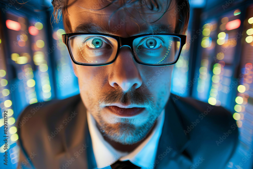 Portrait of focused network administrator in data center Portrait of focused network administrator in data center