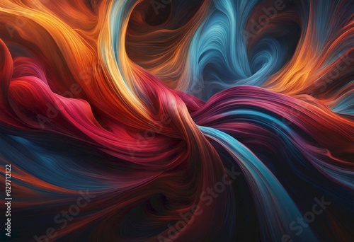 Abstract digital painting with swirling, vibrant colors including red, orange, blue, and purple, creating a dynamic and fluid composition, Generative AI.