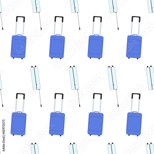 Travel luggage seamless pattern. Suitcase endless background. Vector outline flat illustration.