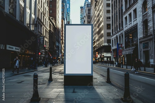 streetscape:Blank White Poster Mockup with Vertical Billboard