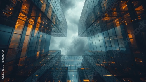 Tall buildings against cloudy sky. A symmetrical masterpiece. AIG41 photo