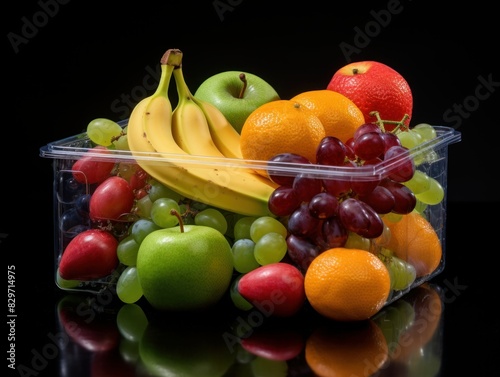 fruits and berries in a plastic basket 