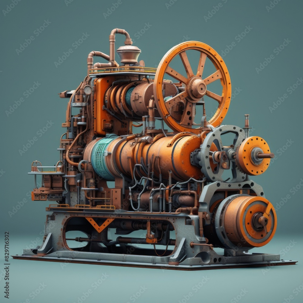 Obraz premium Detailed photo of a vintage steam engine displaying intricate mechanical parts and industrial design, perfect for historical and engineering themes.
