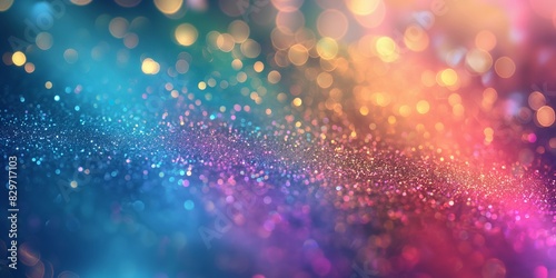 Abstract glitter background. A vibrant blend of multi-colored bokeh effects. Celebration and glamour concept. Template for festival invitation, greeting card, beauty advertising. photo