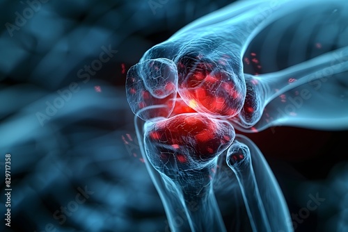 Detailed Illustration of Human Knee Joint with Inflammation - Medical and Scientific Visualization