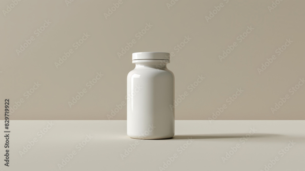 A white bottle with a clear lid sits on a table A white bottle with a clear lid sits on a table