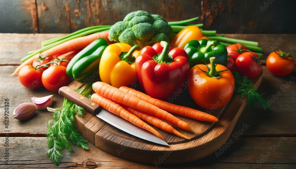 Vibrant Vegetable Medley on Rustic Chopping Board Vibrant Vegetable Medley on Rustic Chopping Board