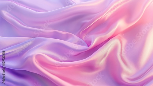 Abstract background with waves of smooth silk fabric in soft pink and lavender tones. Fashion and beauty concept. Banner with copy space.