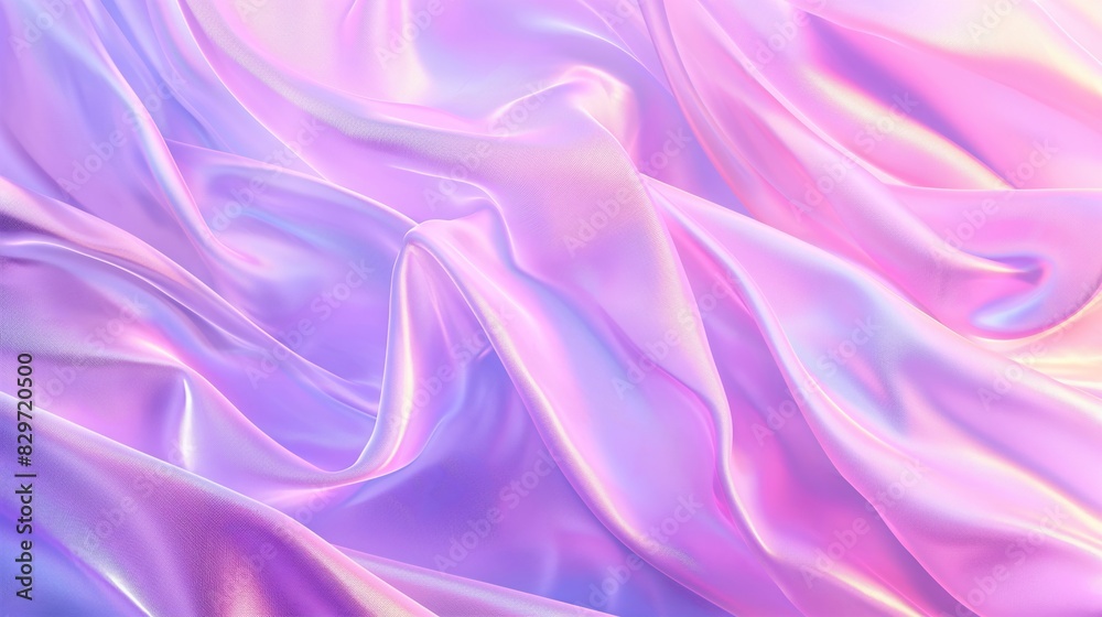 Fototapeta premium Abstract background with waves of smooth silk fabric in soft pink and lavender tones. Fashion and beauty concept. Banner with copy space.