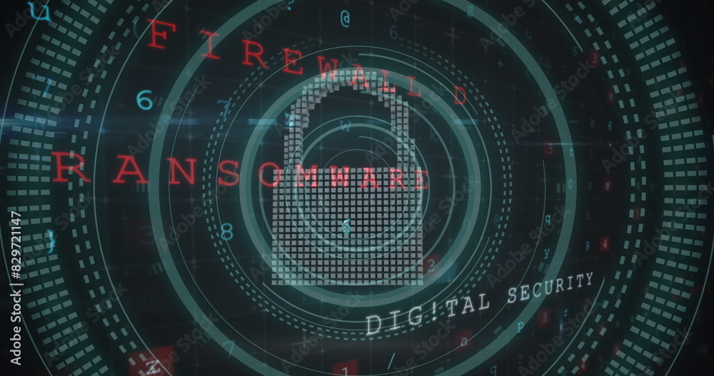 Image of security padlock icon against cyber security data processing