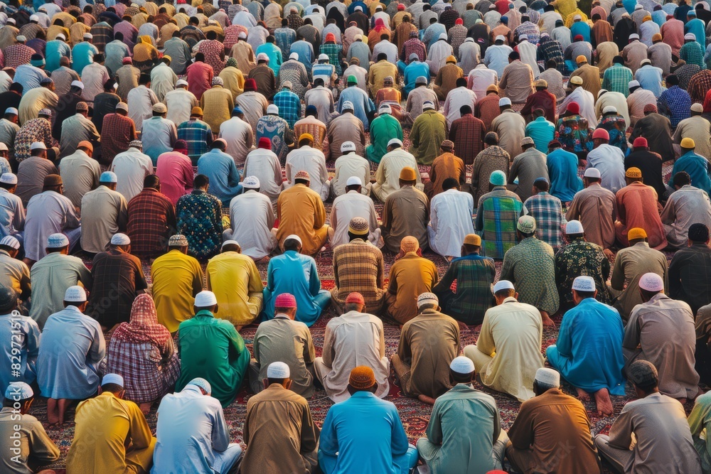 Obraz premium Eid Prayer: the vibrant atmosphere of Eid prayer gatherings