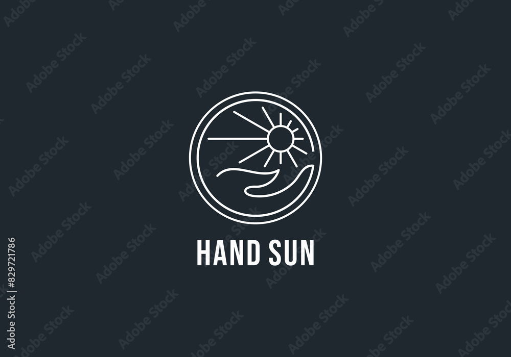 Vector bohemian logo design template with hand holding sun and sunburst Vector bohemian logo design template with hand holding sun and sunburst