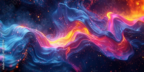 A computer-generated wave moving through space, with dynamic shapes and colors