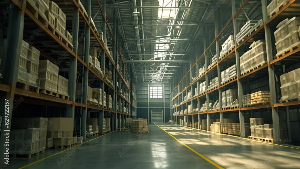Spacious Warehouse Stacked with Boxes Spacious Warehouse Stacked with Boxes