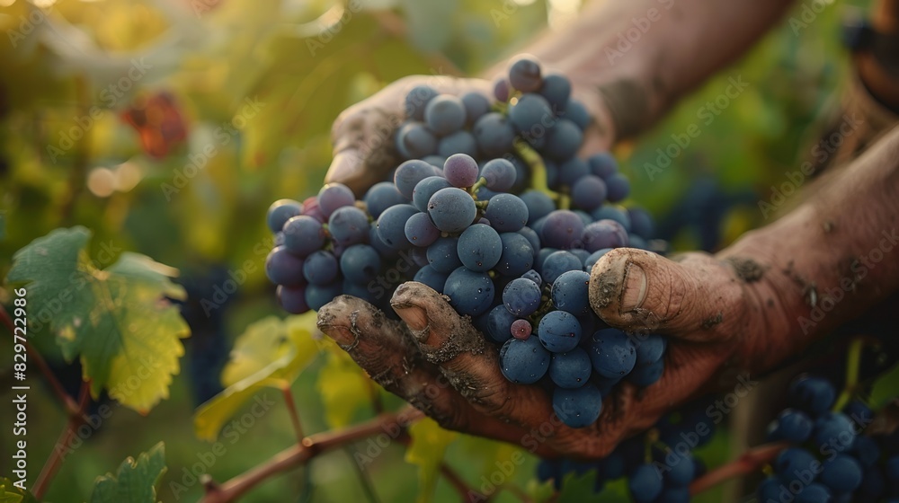 Obraz premium A person holds a bunch of grapes in their hands