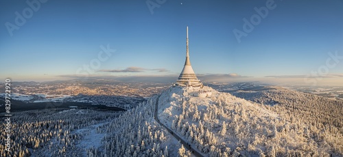 Jested mountain with modern hotel and TV transmitter. Liberec, Czech Republic photo