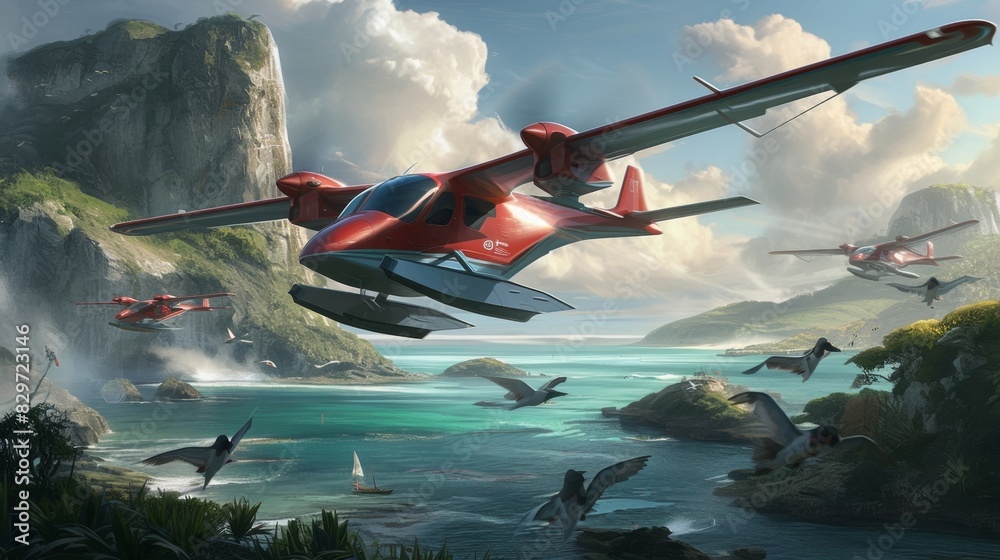 As the air taxis soar through the sky their engines emit a quiet hum blending seamlessly with the sounds of the tropical birds and crashing waves below. As the air taxis soar through the sky their engines emit a quiet hum blending seamlessly with the sounds of the tropical birds and crashing waves below.