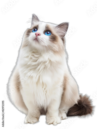 fluffy-Ragdoll-cat-sit-looking-up