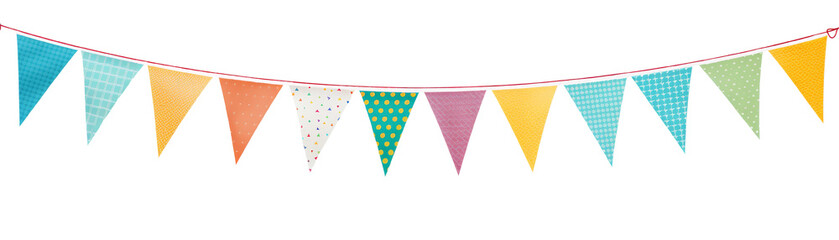 Colorful triangular pennant banner for celebrations and parties. Perfect for adding a festive touch to any event or occasion.  isolated on transparent background.