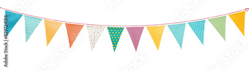 Colorful triangular pennant banner for celebrations and parties. Perfect for adding a festive touch to any event or occasion.  isolated on transparent background.