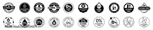 Alcohol free icon vector set. Zero alcohol emblem icon set