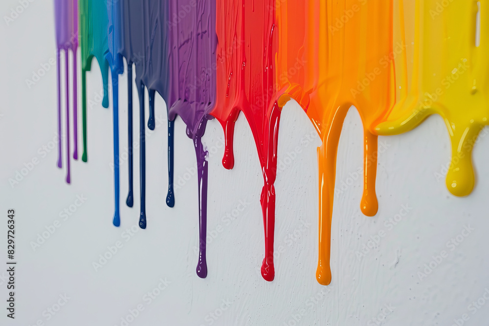 Close-up of dripping rainbow paint in vibrant colors Close-up of dripping rainbow paint in vibrant colors