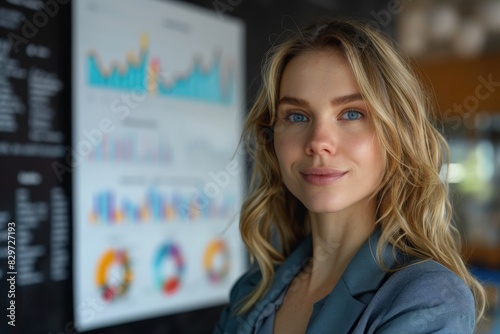 Free Download Confident Businesswoman in Front of Data Charts - GFXLoad