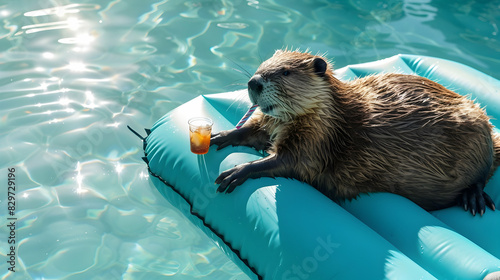 A beaver swims  in water  photo