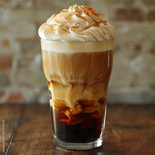 unique and bold nitro cold brew coffee in a tall glass with a creamy head photo