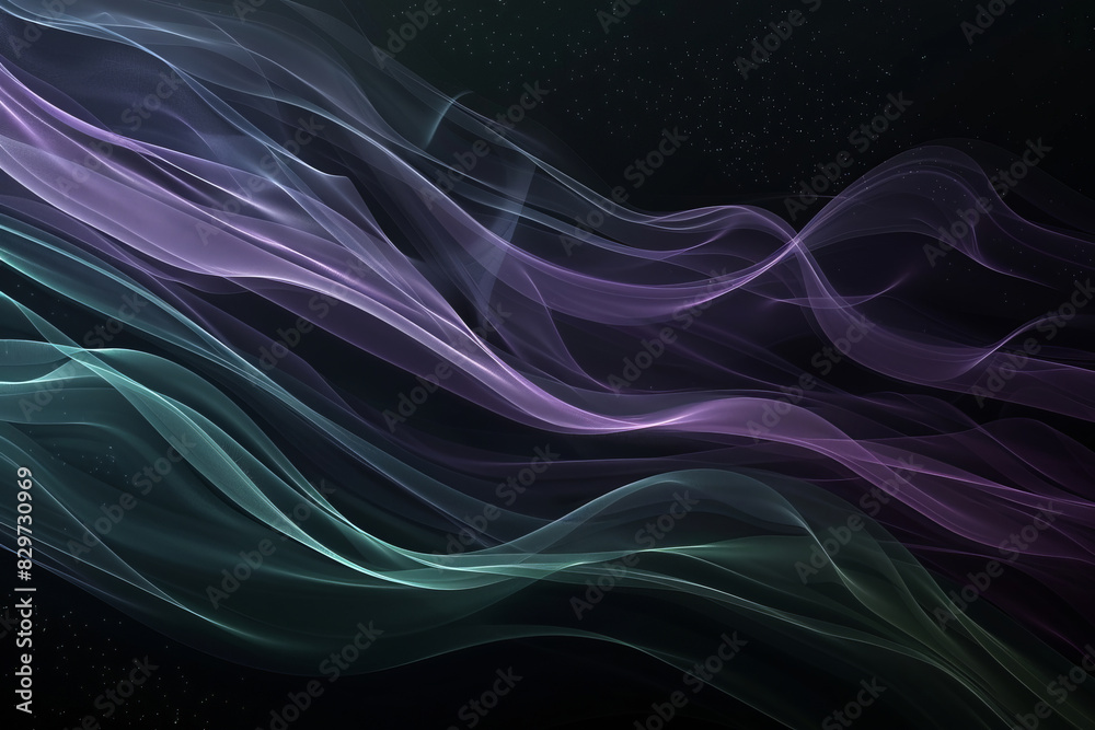 Abstract dark waves with purple and green light effects Abstract dark waves with purple and green light effects